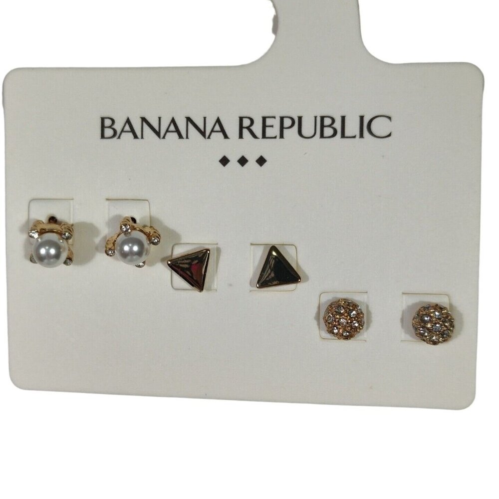 Banana Republic Set Of 3 Gold Tone Rhinestone Stud Earrings Jewelry NEW